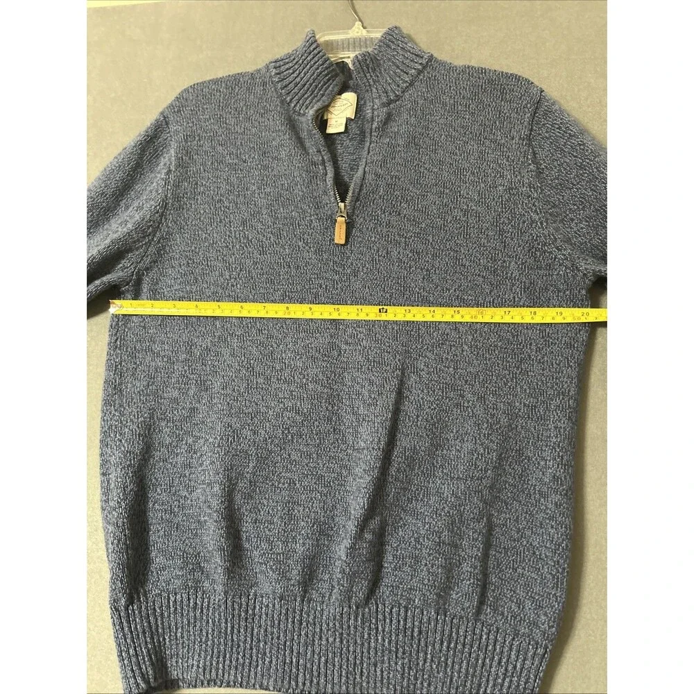 St Johns Bay Mens Blue Quarter Zip Fleece Long Sleeve Sweater 100% Cotton Size M